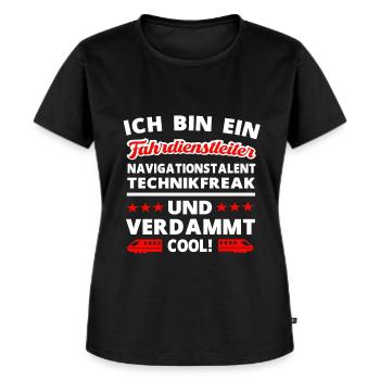 Fahrdienstleiter und Eisenbahner Lokomotive Bahn - Frauen Premium Bio T-Shirt - Schwarz - Vorne - Selfina (174cm)