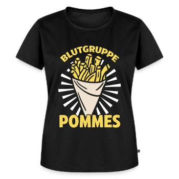 Blutgruppe Pommes - Frauen Premium Bio T-Shirt - Schwarz - Vorne - Selfina (174cm)
