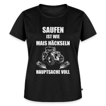Saufen Ist wie Mais Häckseln Mähdrescher Landwirt - Frauen Premium Bio T-Shirt - Schwarz - Vorne - Selfina (174cm)