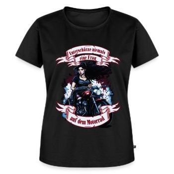 Unterschätze niemals eine Frau auf dem Motorrad - Frauen Premium Bio T-Shirt - Schwarz - Vorne - Selfina (174cm)