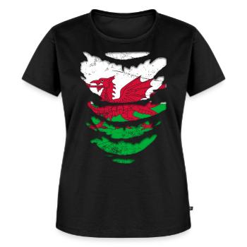 Wales Flagge St Davids Day Cymraeg Waliser Wappen - Frauen Premium Bio T-Shirt - Schwarz - Vorne - Selfina (174cm)