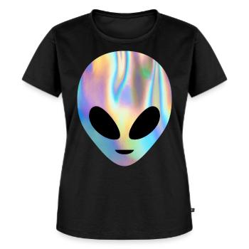 Colorful Alien Head UFO Flying Saucer Believe Rain - Frauen Premium Bio T-Shirt - Schwarz - Vorne - Selfina (174cm)