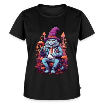 Art psychédélique chat Champignons forestiers Festival de musique - T-shirt Premium bio Femme - noir - Devant - Selfina (174cm)