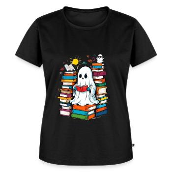 Lesendes Halloween Gespenst Buchliebhaber Stil - Frauen Premium Bio T-Shirt - Schwarz - Vorne - Selfina (174cm)