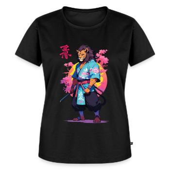 Conception esthétique Samurai Cat Vaporwave - T-shirt Premium bio Femme - noir - Devant - Selfina (174cm)