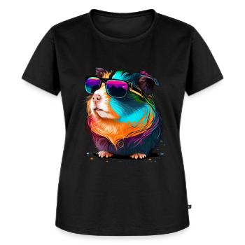 Meerschweinchen mit Sonnenbrille - Frauen Premium Bio T-Shirt - Schwarz - Vorne - Selfina (174cm)