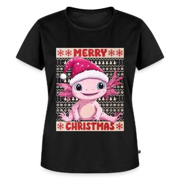Axolotl Ugly Christmas Weihnachten Süß Niedlich - Frauen Premium Bio T-Shirt - Schwarz - Vorne - Selfina (174cm)