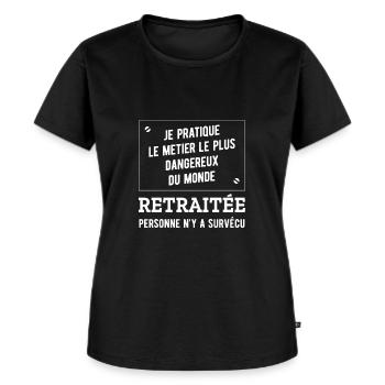 RETRAITÉE HUMOUR RETRAITE - T-shirt Premium bio Femme - noir - Devant - Selfina (174cm)