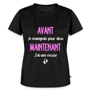 Annonce grossesse original subtil femme enceinte - T-shirt Premium bio Femme - noir - Devant - Selfina (174cm)