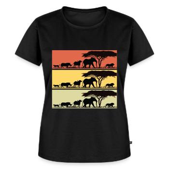 Safari Africa Retro Lion Girafe Éléphants - T-shirt Premium bio Femme - noir - Devant - Selfina (174cm)