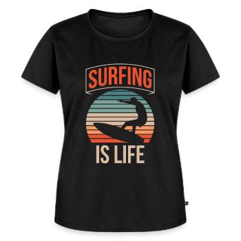 Surfen Ist Leben Surfbrett Surfing Surfer - Frauen Premium Bio T-Shirt - Schwarz - Vorne - Selfina (174cm)