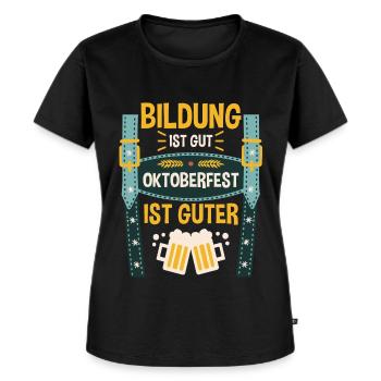 Trachten Lederhosen München - Frauen Premium Bio T-Shirt - Schwarz - Vorne - Selfina (174cm)