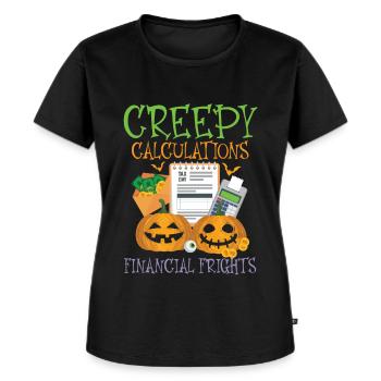Gruselige Berechnungen Finanzielle Ängste Hallowee - Frauen Premium Bio T-Shirt - Schwarz - Vorne - Selfina (174cm)