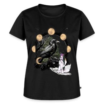 Rabe Mädchen Fantasy Dark Mond Natur Okkult - Frauen Premium Bio T-Shirt - Schwarz - Vorne - Selfina (174cm)