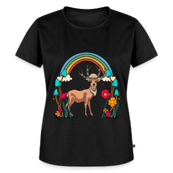 Deer, Nature, Wildlife, Fairytale, Child, Rainbow - Women's Premium Organic T-shirt - black - Front - Selfina (174cm)