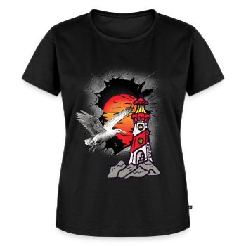 Leuchtturm Leuchttürme Möwe Möwen - Frauen Premium Bio T-Shirt - Schwarz - Vorne - Selfina (174cm)