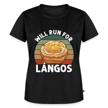 Run For Langos - Frauen Premium Bio T-Shirt - Schwarz - Vorne - Selfina (174cm)