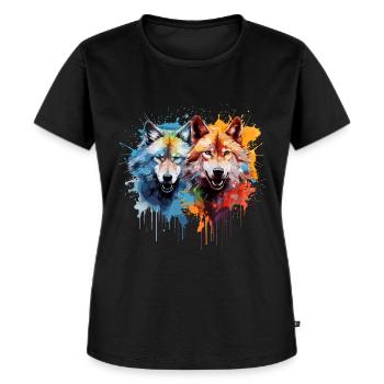 Zwei Wölfe - Frauen Premium Bio T-Shirt - Schwarz - Vorne - Selfina (174cm)