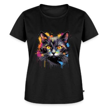 schwarze Katze - Frauen Premium Bio T-Shirt - Schwarz - Vorne - Selfina (174cm)