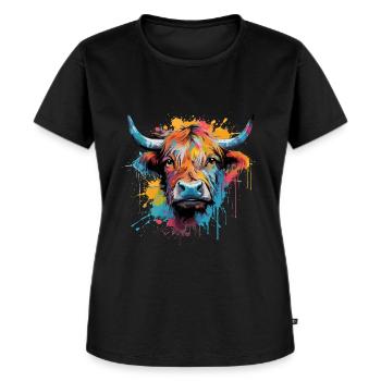 Highland Cow, Aquarell - Frauen Premium Bio T-Shirt - Schwarz - Vorne - Selfina (174cm)