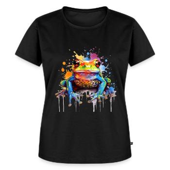 Bunter Frosch, Frosch - Frauen Premium Bio T-Shirt - Schwarz - Vorne - Selfina (174cm)