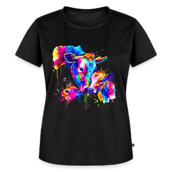 Kuh mit 3 Kälbern - Frauen Premium Bio T-Shirt - Schwarz - Vorne - Selfina (174cm)