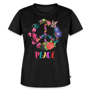 Peaczeichen Blumen - Frauen Premium Bio T-Shirt - Schwarz - Vorne - Selfina (174cm)