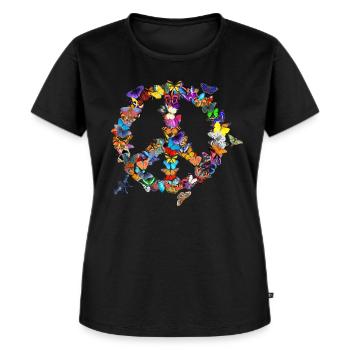Friedensymbol Peacezeichen - Frauen Premium Bio T-Shirt - Schwarz - Vorne - Selfina (174cm)