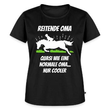 Reitende Oma Geschenk Reiterin Reiten Pferde - Frauen Premium Bio T-Shirt - Schwarz - Vorne - Selfina (174cm)