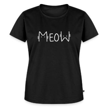 MEOW – Minimalistisches Katzenmotiv - Frauen Premium Bio T-Shirt - Schwarz - Vorne - Selfina (174cm)