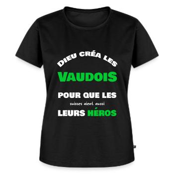 Dieu créa les Vaudois - T-shirt Premium bio Femme - noir - Devant - Selfina (174cm)