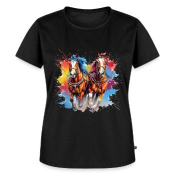 Pferde, Pferde - Frauen Premium Bio T-Shirt - Schwarz - Vorne - Selfina (174cm)