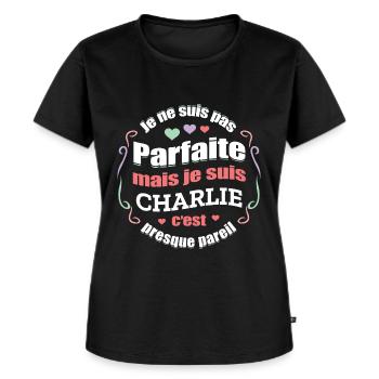 CHARLIE PARFAITE - PRENOM CHARLIE - T-shirt Premium bio Femme - noir - Devant - Selfina (174cm)