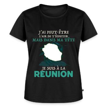 Je Suis A La Réunion Nostalgie île - T-shirt Premium bio Femme - noir - Devant - Selfina (174cm)