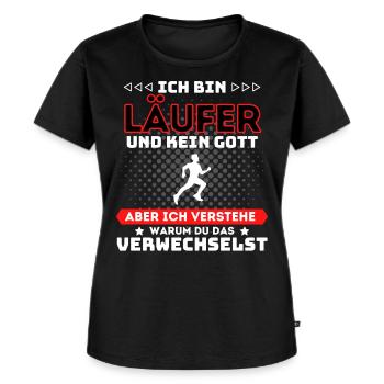 ICH BIN LÄUFER UND KEIN GOTT! LUSTIGES MARATHON - Frauen Premium Bio T-Shirt - Schwarz - Vorne - Selfina (174cm)