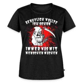 Beruflich wollte ich schon immer was mit Menschen - Frauen Premium Bio T-Shirt - Schwarz - Vorne - Selfina (174cm)