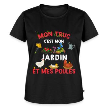 Mon Truc mon jardin et mes poules jardinage - T-shirt Premium bio Femme - noir - Devant - Selfina (174cm)