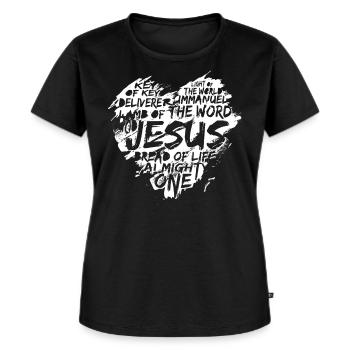 Jesus Christus Herz Geschenk Christen - Frauen Premium Bio T-Shirt - Schwarz - Vorne - Selfina (174cm)