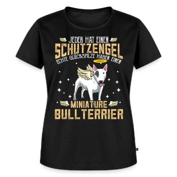 Miniature Bullterrier mit Schutzengel Spruch - Frauen Premium Bio T-Shirt - Schwarz - Vorne - Selfina (174cm)