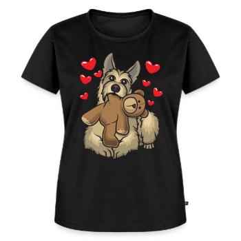 Berger de Picardie Hund mit Stofftier - Frauen Premium Bio T-Shirt - Schwarz - Vorne - Selfina (174cm)