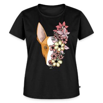 Podenco Ibicenco Dog With Flowers - Women's Premium Organic T-shirt - black - Front - Selfina (174cm)