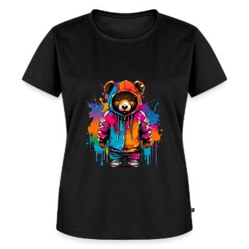 Graffity Junior Bär Motiv - Frauen Premium Bio T-Shirt - Schwarz - Vorne - Selfina (174cm)
