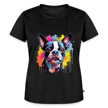 Boston Terrier Hund Motiv - Frauen Premium Bio T-Shirt - Schwarz - Vorne - Selfina (174cm)