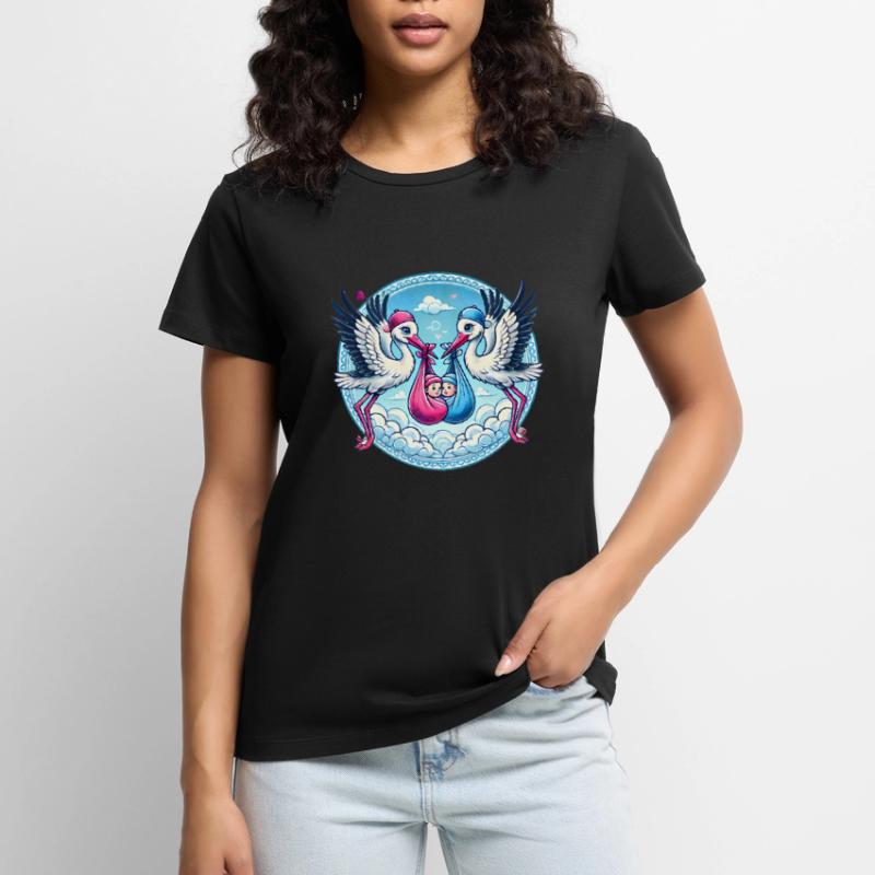 Rosa oder Blauer Storch Baby Bundle Design Frauen Premium Bio T-Shirt