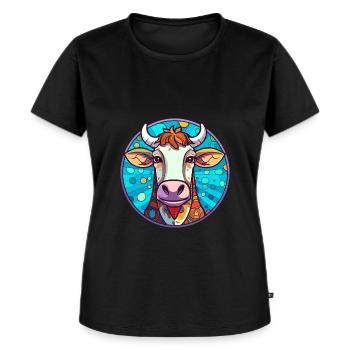 Vache vitrail coloré dessin animé Kawaii Animal - T-shirt Premium bio Femme - noir - Devant - Selfina (174cm)