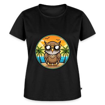 Eule Lustige Cartoon Sommer Strand Sonnenbrille Aufkleber - Frauen Premium Bio T-Shirt - Schwarz - Vorne - Selfina (174cm)