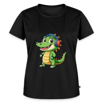 Crocodile Drôle Dessin Animé Personnage Casque Musique - T-shirt Premium bio Femme - noir - Devant - Selfina (174cm)