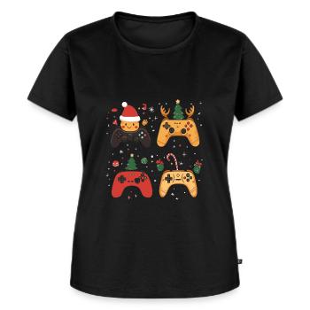 Gaming Controller mit Weihnachtsdekoration - Frauen Premium Bio T-Shirt - Schwarz - Vorne - Selfina (174cm)