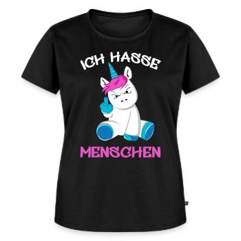 Ich Hasse Menschen Einhorn Unicorn Spruch - Frauen Premium Bio T-Shirt - Schwarz - Vorne - Selfina (174cm)