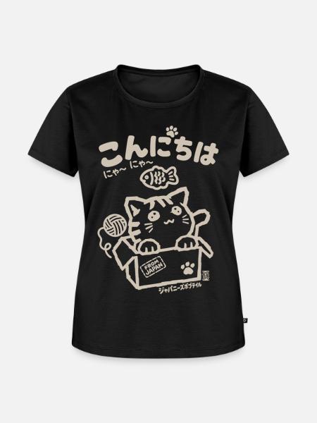 Konnichiwa Katze – Kawaii Japan Design - Frauen Premium Bio T-Shirt - Schwarz
